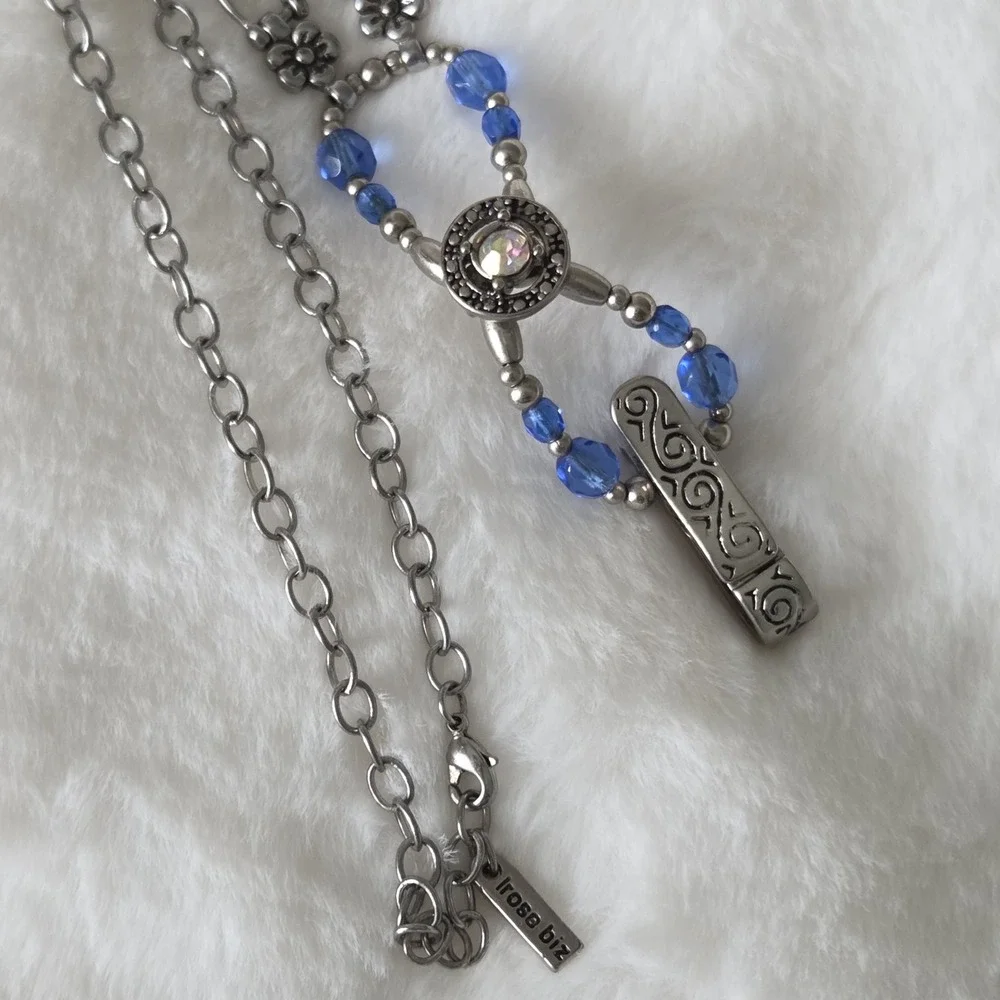 Lilla Rose Prism Badge Lanyard Silver Tone Blue Beaded ID Holder Teacher Nurse